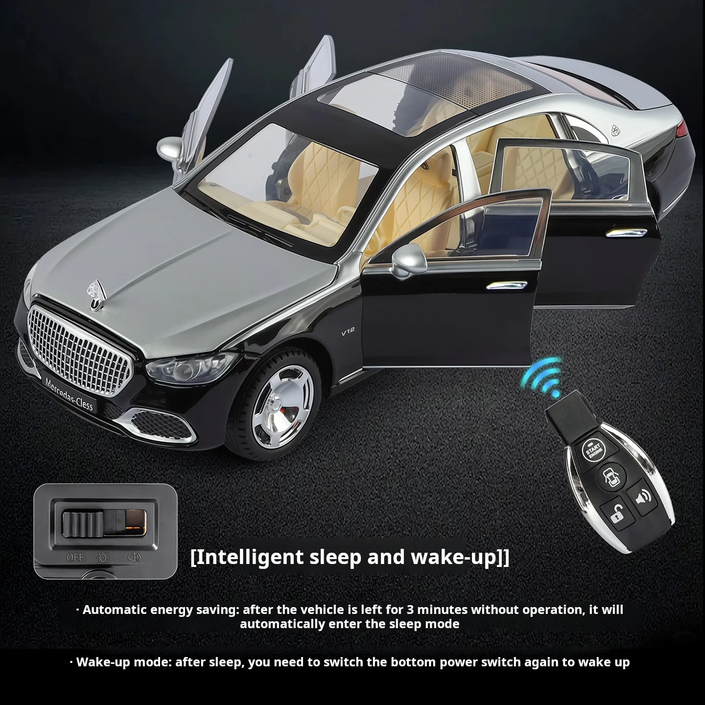 1:24 Mercedes-Maybach S680 Luxury Sedan Simulation Alloy Toy Car Metal Electric doors Opened Sound Light Models collection Gift - view 3