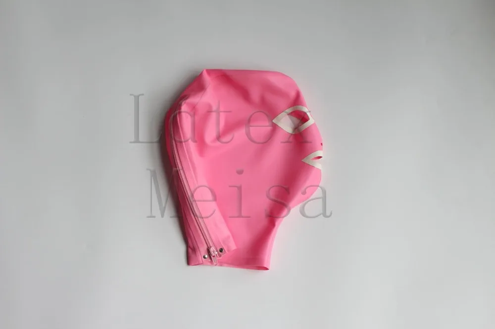 Combinaison catsuit Sexy pour femmes, capuches en latex, yeux ouverts, narines et bouche de couleur rose avec fermeture éclair au dos