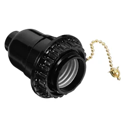 Black Pull Chain Chandelier Lamp Holder Wood Base Pull String Light Fixture Ceiling Socket Replacement USA Standard Shell
