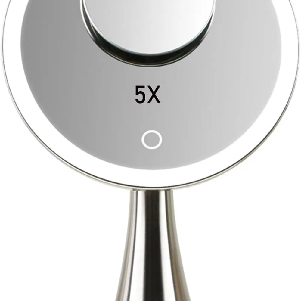 مرآة زينة LED مستديرة مع تكبير 5X/10X، تحكم باللمس، قابلة لإعادة الشحن، لاسلكية، سطوع قابل للتعديل #4