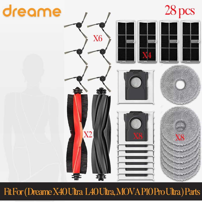 Fit For ( Dreame X40 Ultra  L40 Ultra MOVA P10 Pro Ultra )   Main Side Brush dust box hepa Filter  mop dust bag Accessories