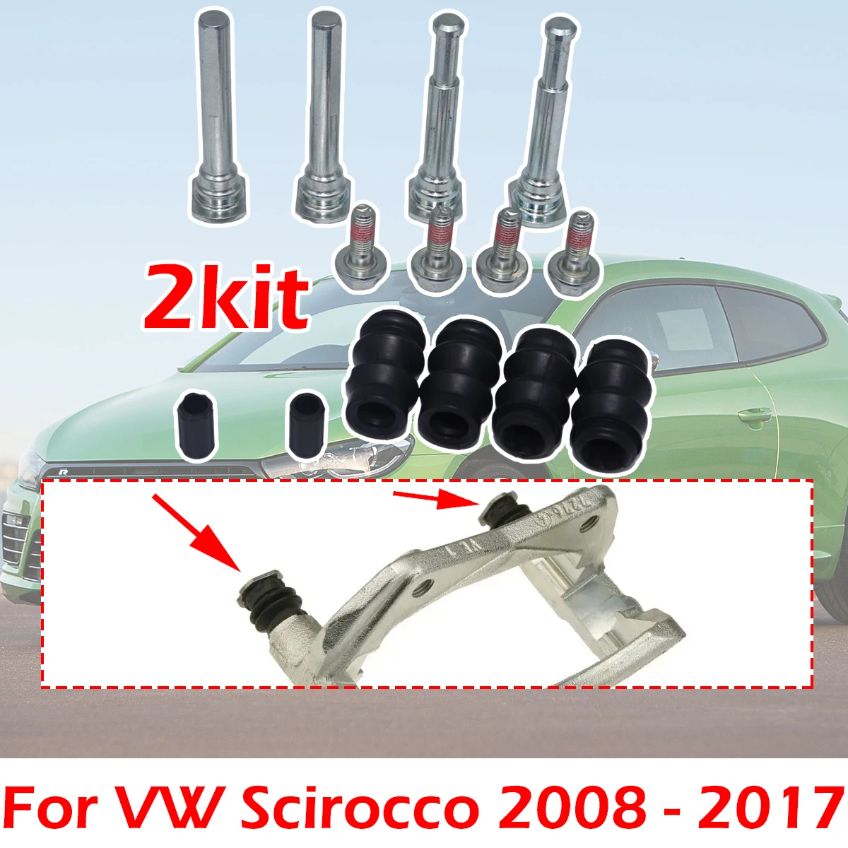 

14PC rear Brake Caliper Slider Guide Pins Bolt Kit For VW Scirocco 2008-2017 Left Right Disc Housing Bellows Sleeve Seal replace