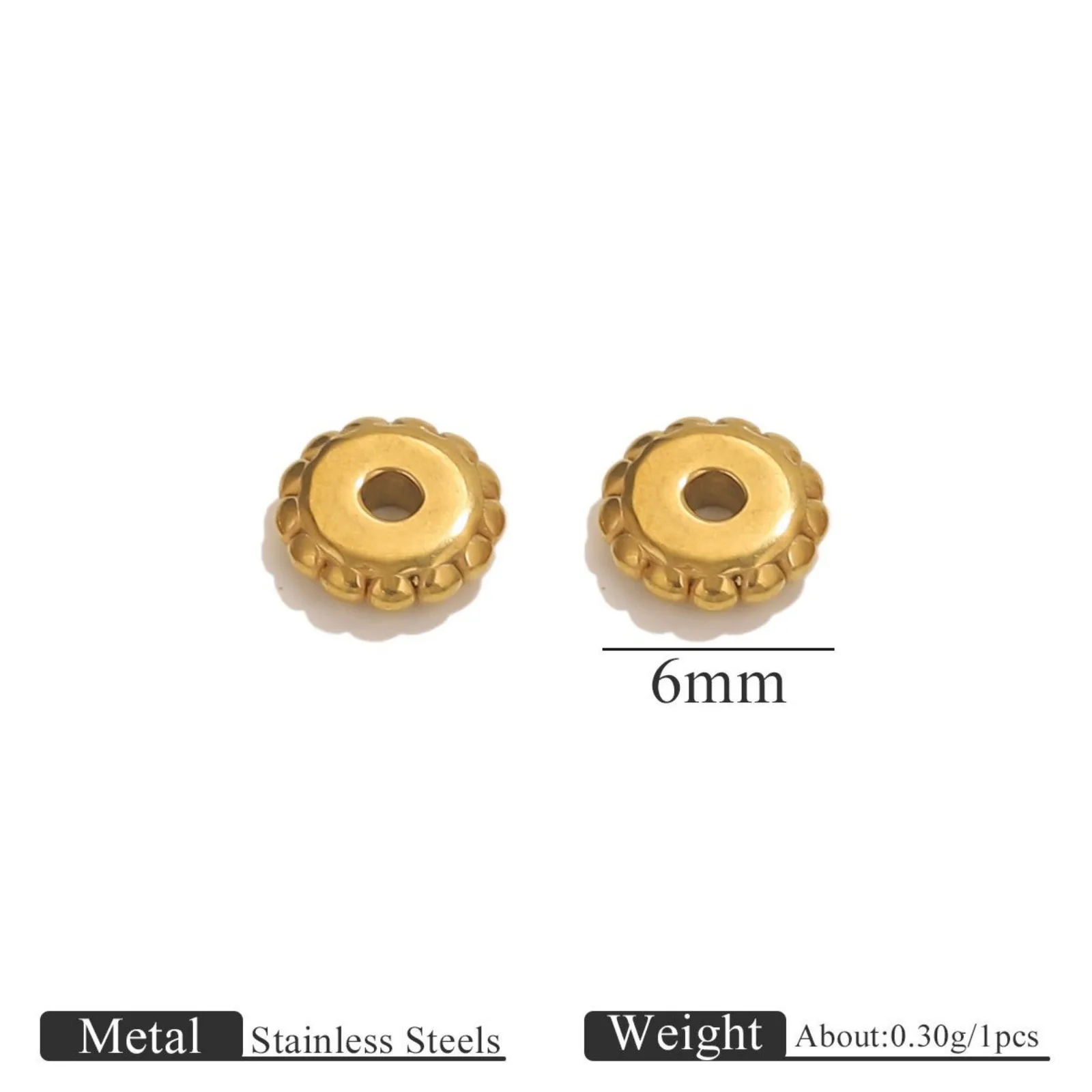 10 Stück 304 Edelstahl-Abstandshalter-Perlen, runde, gepunktete Perlen für DIY-Armbänder, Halsketten, Schmuckherstellung, Zubehör, Großhandel – Detail 2