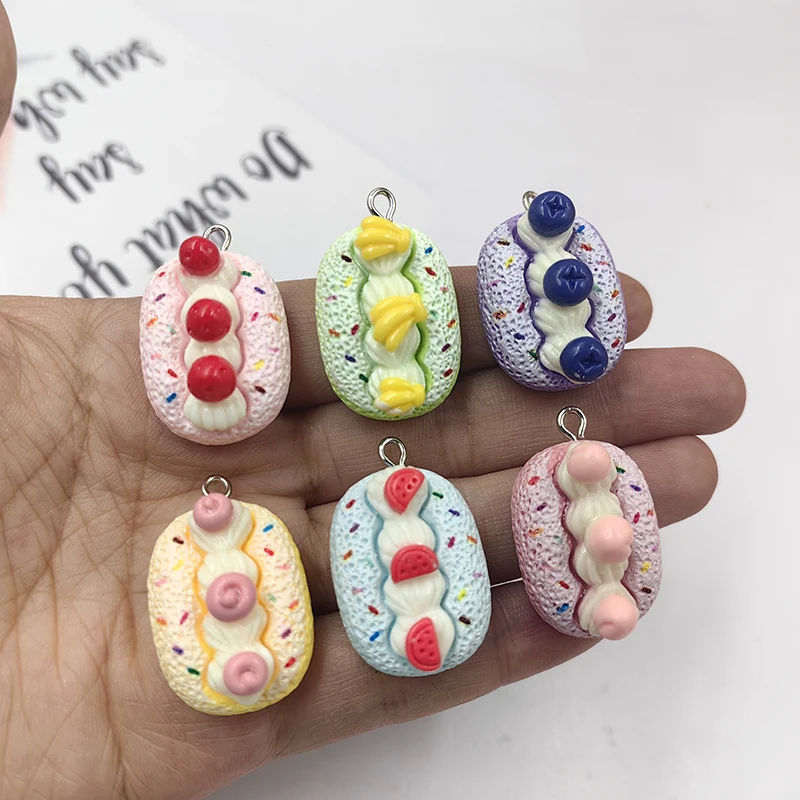 귀여운 과일 딸기 쿠키 케이크 플로팅 부적, 송진 펜던트 플랫백 키체인, DIY 쥬얼리 제작 결과, C1628, 10 개