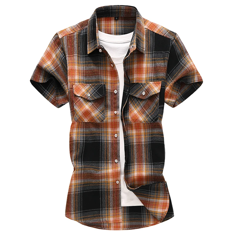 Summer New Striped Plaid Short-sleeved Shirt, Men\'s Fashion Casual Cotton Shirts, White Red Green Gray Blue Camisa Man Chemise