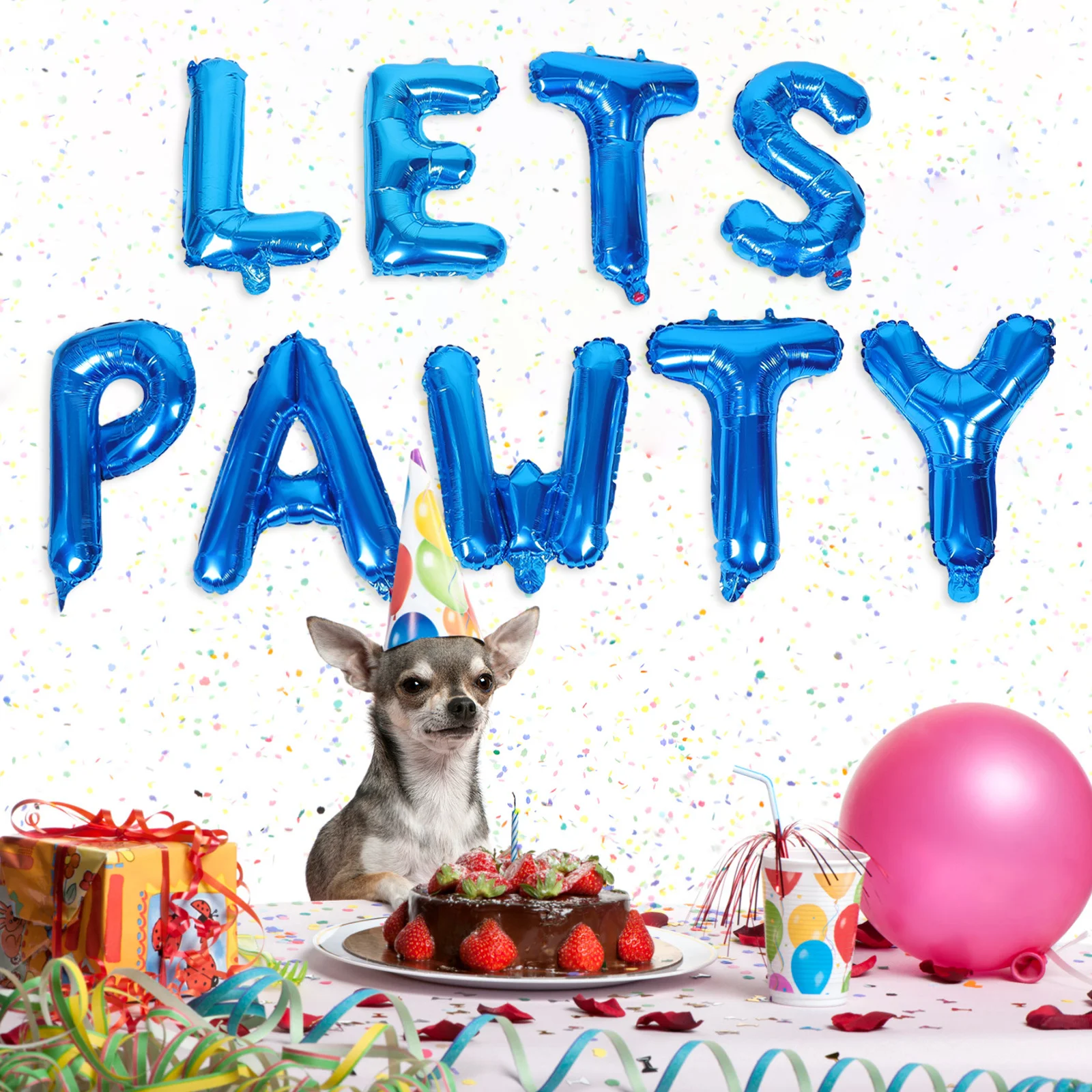 

5Sets Pet Birthday Balloons Lets Pawty Letter Balloons Foil Puppy Party Decorations Dog Cat Animal Party Supplies