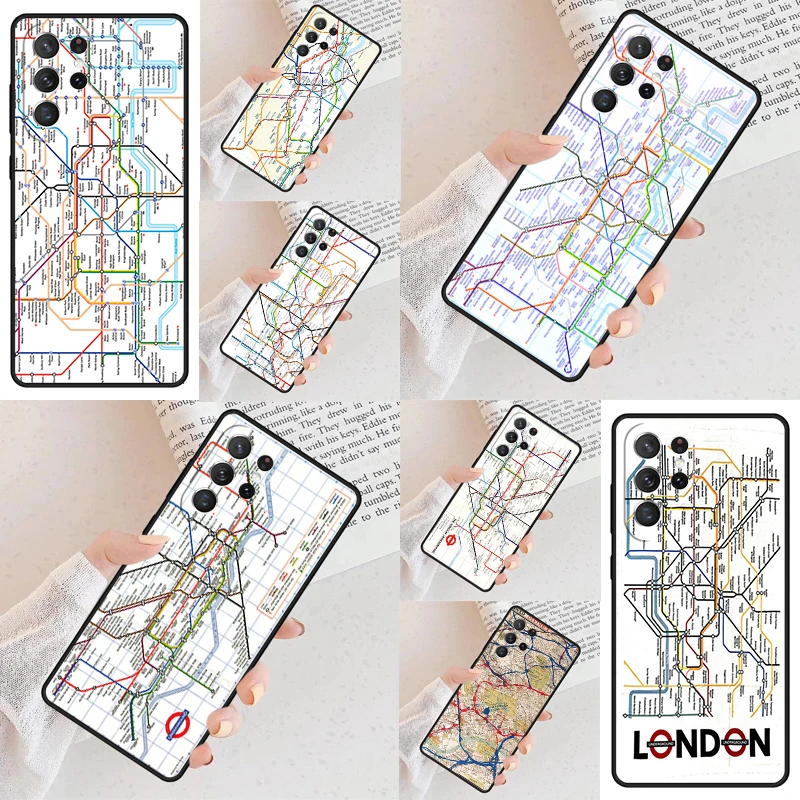 London Underground Tube Map Phone Case For Samsung Galaxy S24 S23 S22 S21 Ultra S10 Note 10 Pro S20 Plus FE S9 S8 Cover