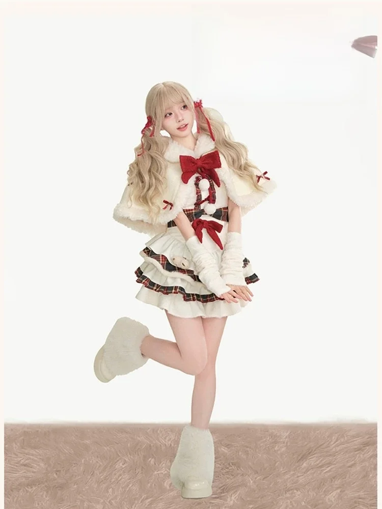 

Cute Sweet Girl Christmas Costume Winter Lolita Skirt Set Cake Skirt Design Sense Fluffy Tulle Skirt Polyester Fabric