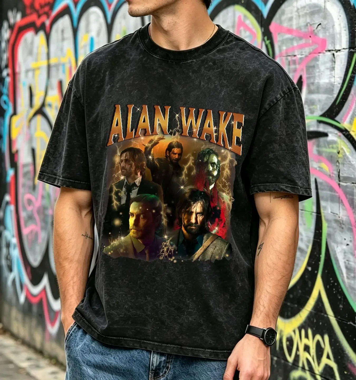 washed T Shirt Alan Wake 2 90S Horror Game Bootleg Movie Y2K Vintage long or short sleeves vintage Washed designer clothes