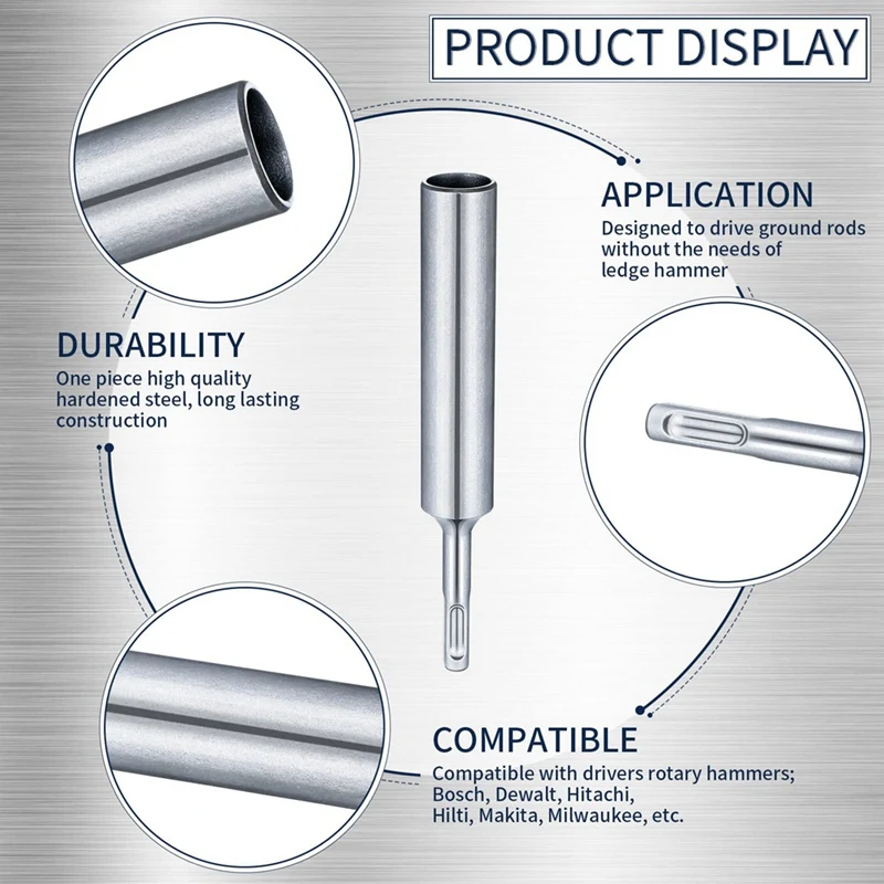2Pcs Ground Rod Bits Driver For 5/8In&3/4In Grounding Rod,1Inch/ 25Mm Heavy Duty Rotary Hammer Drill Bits Diameter Shank