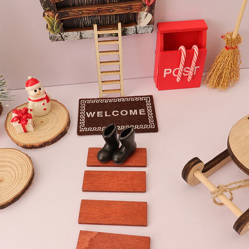 23Pcs/Set Dollhouse Mini Retro Elf Gate Model Christmas Sleigh Pocket Door Ornaments Miniature Scene Xmas Kids Toys DIY Decora