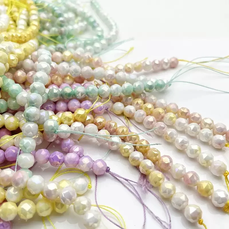8mm 30pcs Icecream Gradient Color Cutting Surface Flower Ball Glass Beads Faceted Round Glass Loose Beads For Jewelry Making DIY