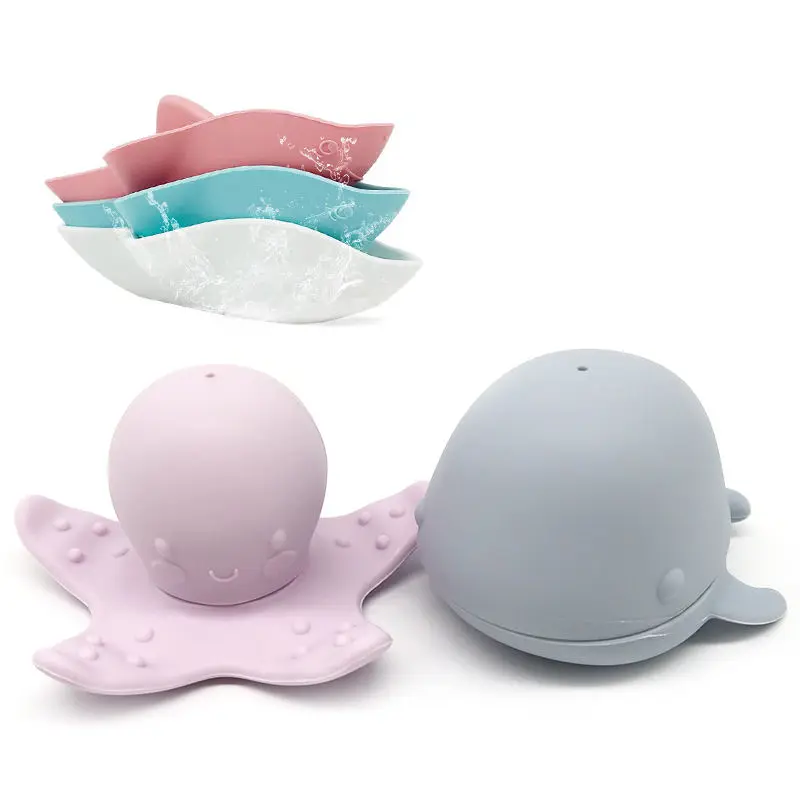 Baby Silicone Bath Toys Set for Toddlers Floating Water Play Children\'s Whale Spray Water Beach Toy Infant Kids Shower Gifts