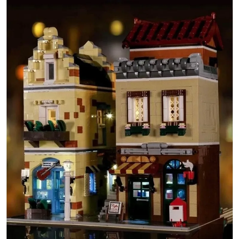 City Street Scene Modular Buildings MOC 16008 Coffee House Lighted Music Store Model 3103PCS Building Blocks Brick Puzzle Toys