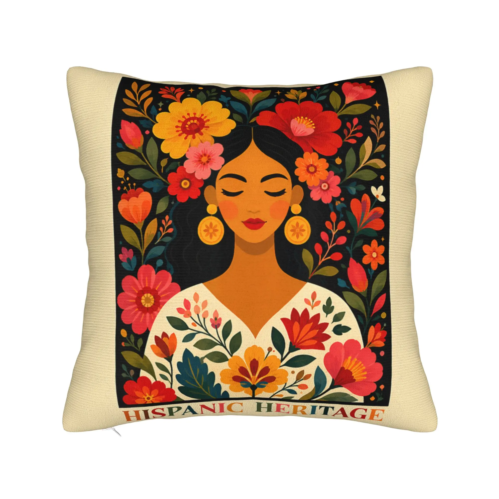 Pillow Case Hispanic Heritage Month Flowers Stamp Latin Soft  Pillow Cover For Office Car Home Decor Funny Pillowcases