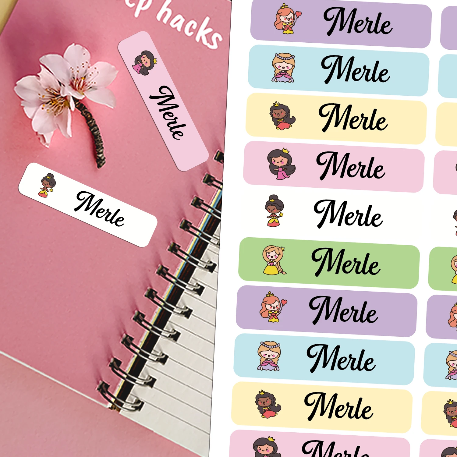 Waterproof Tag Self Adhesive Baby Name Sticker Princes Custom Personalized Kindergarten Label For Children School Stationery
