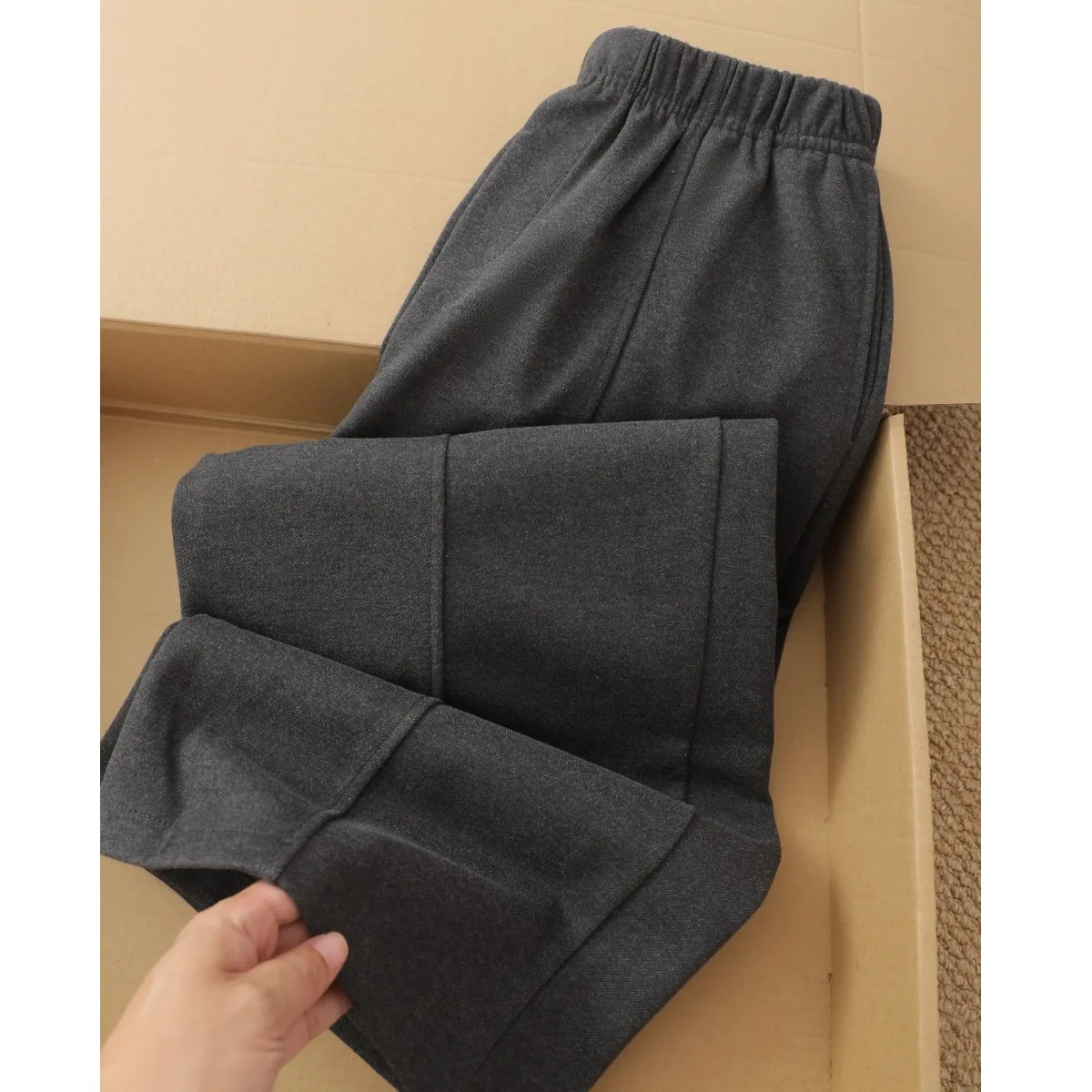 Deep Grey Woolen Straight Leg Casual Pants Women's Autumn Winter Fleece Lined Loose Wide Leg Pants Flattering for Pear Shaped...