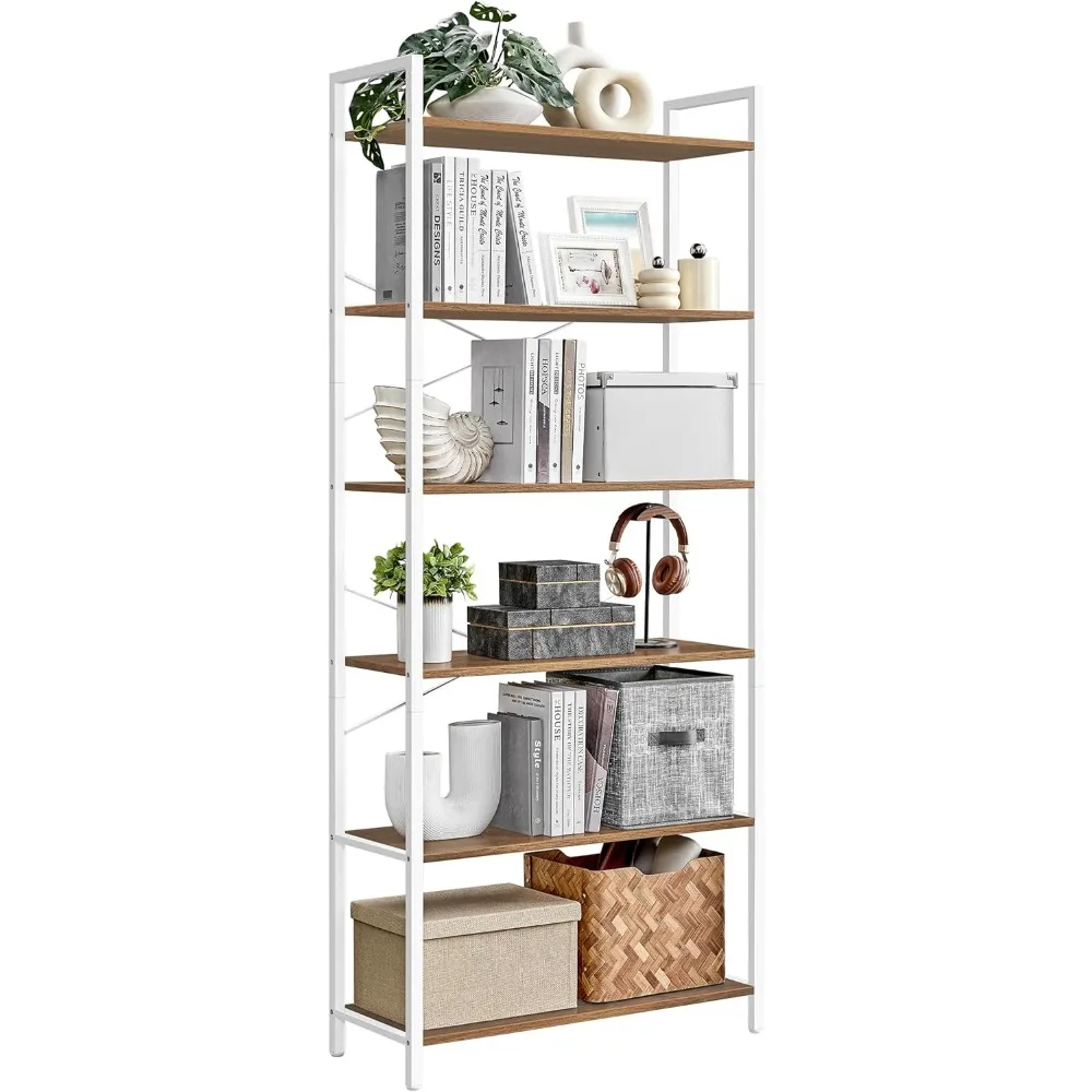 

6-Tier Bookshelf, Bookcase with Steel Frame, Book Shelf for Living Room, Home Office, Study, 11.8 x 31.5 x 73.2 Inches, Industr