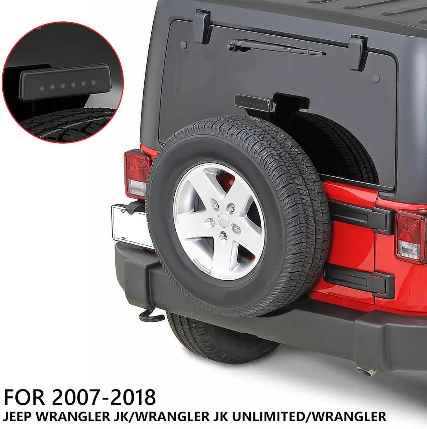 Aluminum Alloy Spare Tire Mounting Bracket with Brake Light for Jeep Wrangler JK 2007-2018, Easy Installation