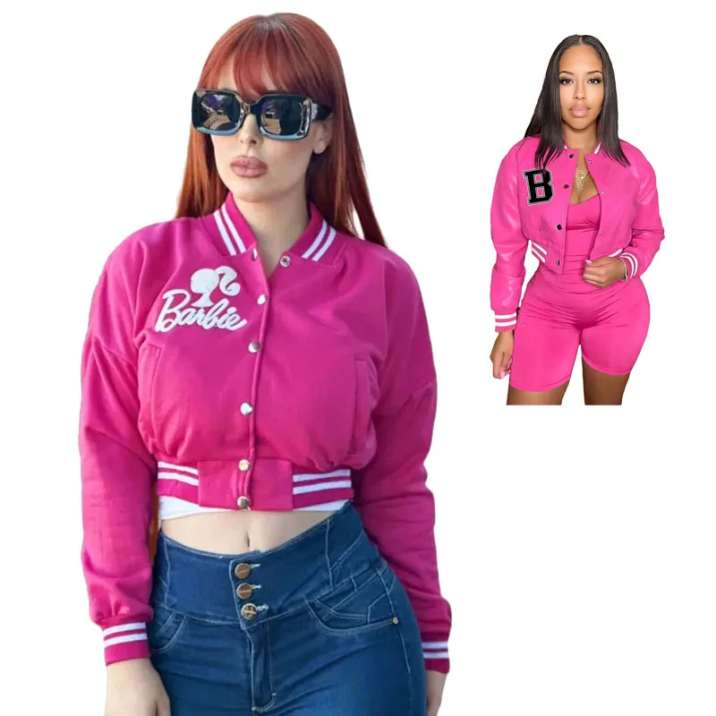 Kawaii Fashion Barbie Hot Girl giacca a vita corta Ins Girl Sweet Cool Style Versatile giacca Casual tuta da Baseball donna