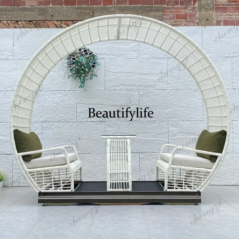 03 Outdoor Power Garden Swing Leisure Chair Outdoor Garden Outside Swing Rattan Bird's Nest Large Slide Rail Rocking Chair