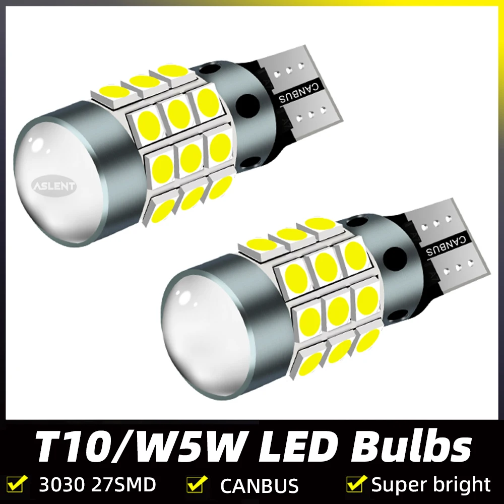 

Универсальные 2 шт. T10 194 3030 27SMD светодиодные клиновые лампы для освещения номерного знака, боковые габаритные огни, стояночные огни DRL Canbus, без ошибок, 12 В