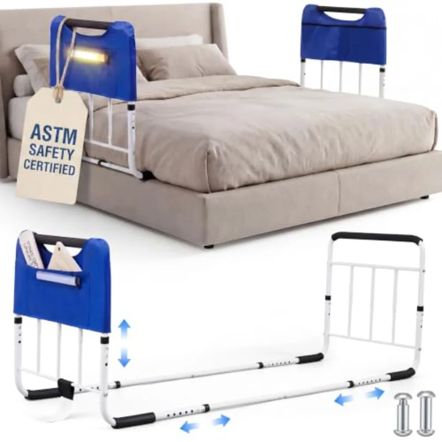 Chimount Double Bed Rails for Elderly Adults, ASTM Adjustable Safety Rail, Steel, Black, Easy Installation Secure Support