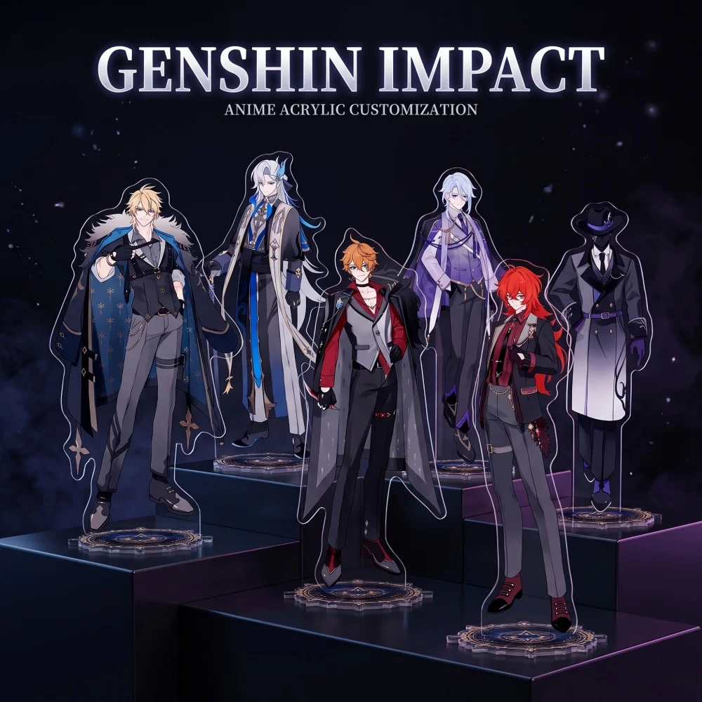 Genshin Impact Acrylic Stand Keychain Traveler Paimon Diluc Zhongli Popular Game Character Merch Custom