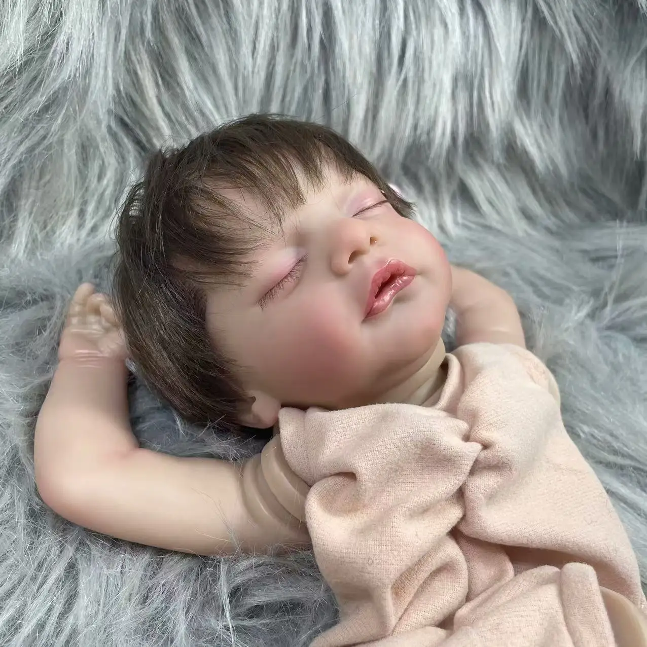 19 Inch Already Painted Reborn Doll Kits Sam With Hair Transplant Lifelike 3D Painted Skin Visible Veins Handmade Mold