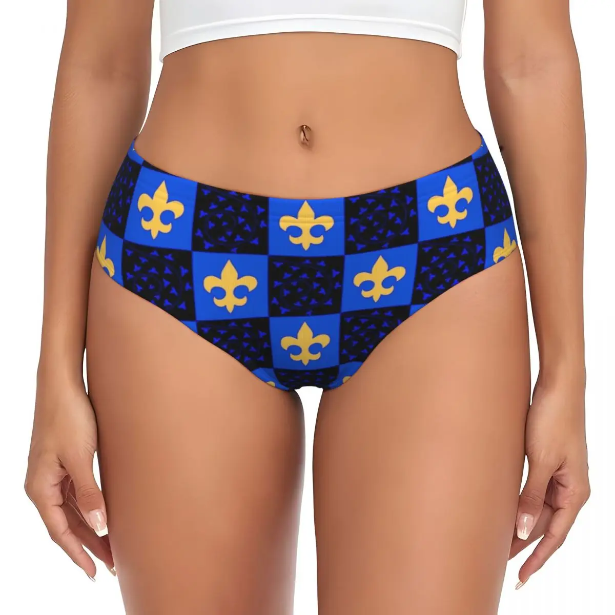 Custom Women's Fleur De Lis Checkerboard Geometric Pattern Panties Underwear Female Comfort Check Checkered Briefs Underpants