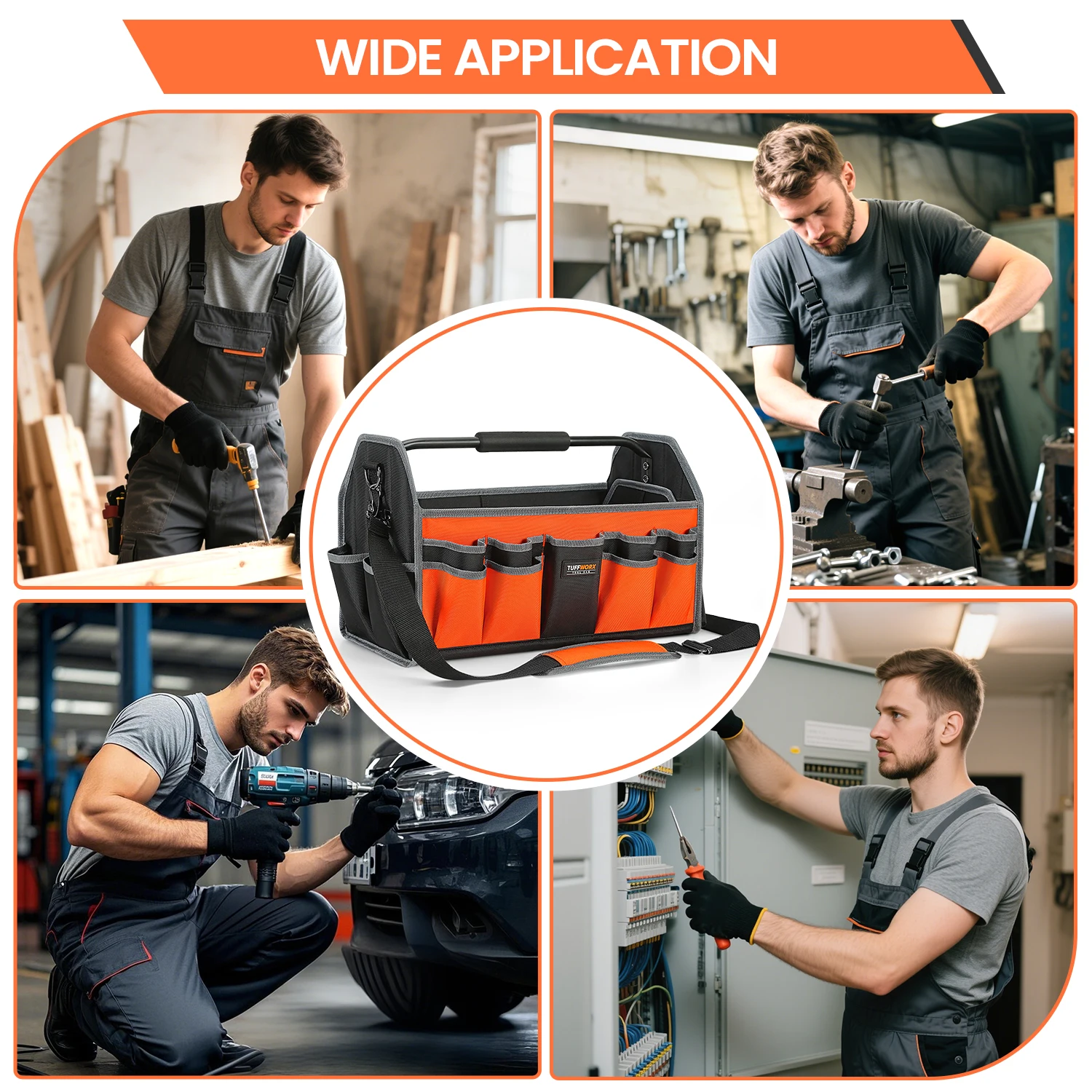 Tool Bag, Electrician Tool Bag, Open Top Tool Bags, 17 Pockets Can Hold Many Tools, Steel Handle and Removable Shoulder Strap