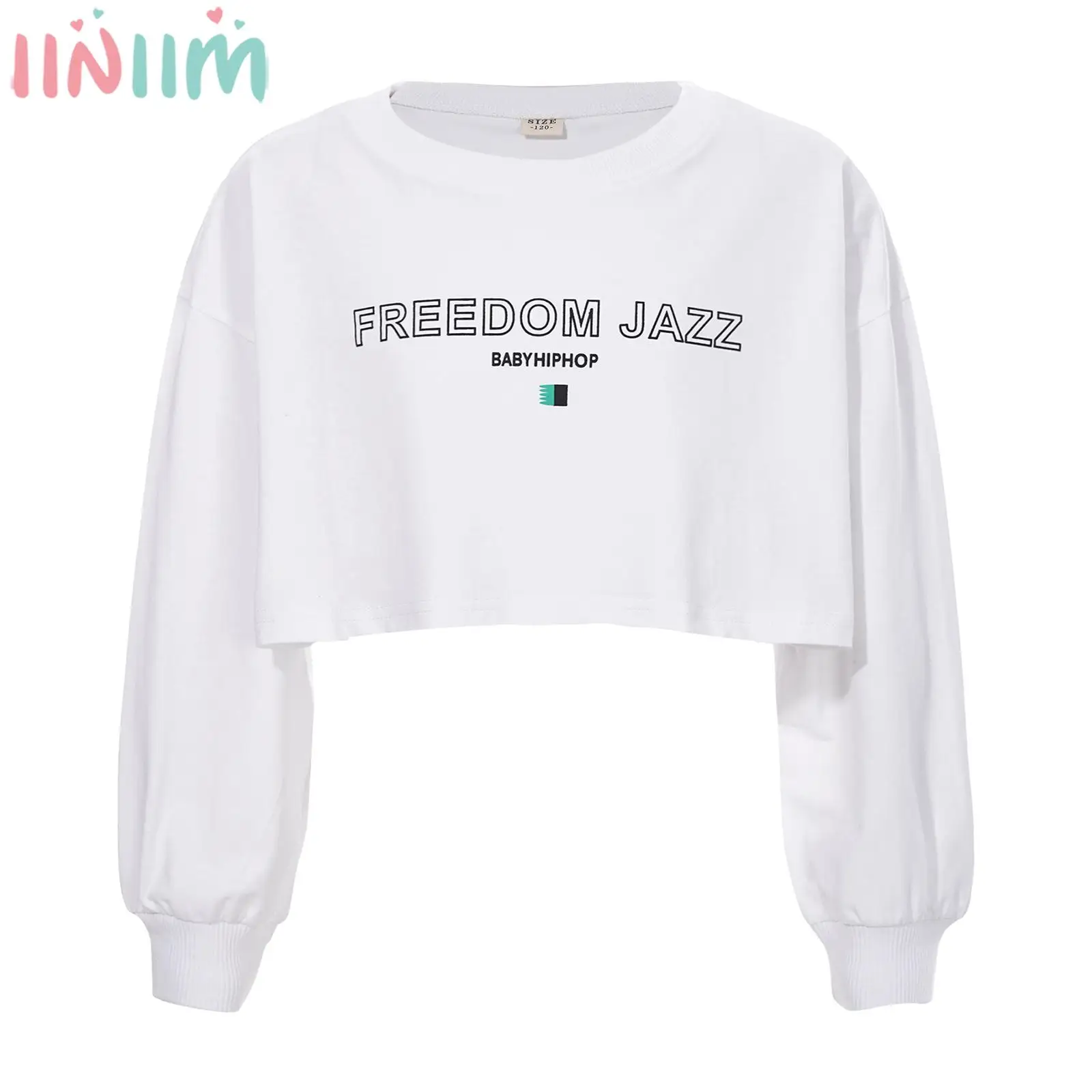 Kids Girl Long Sleeve Fashion Crop Top Casual Loose Pullover T-shirt for Hip-Hop Jazz Street Dance Performance School Daily Wear