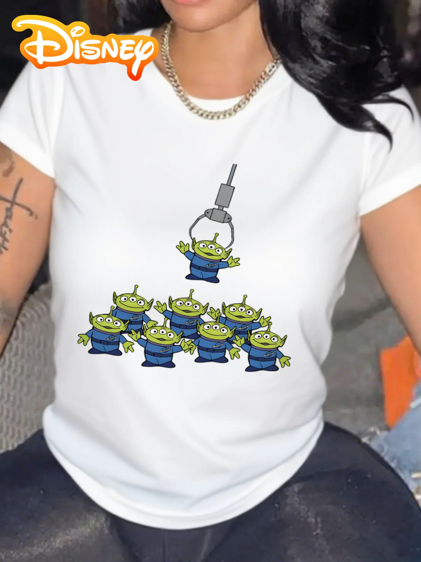 

Женская сумка Disney Alien с игровым узором, футболка с круглым вырезом и игривым зеленым инопланетным дизайном, повседневная рубашка с коротким рукавом