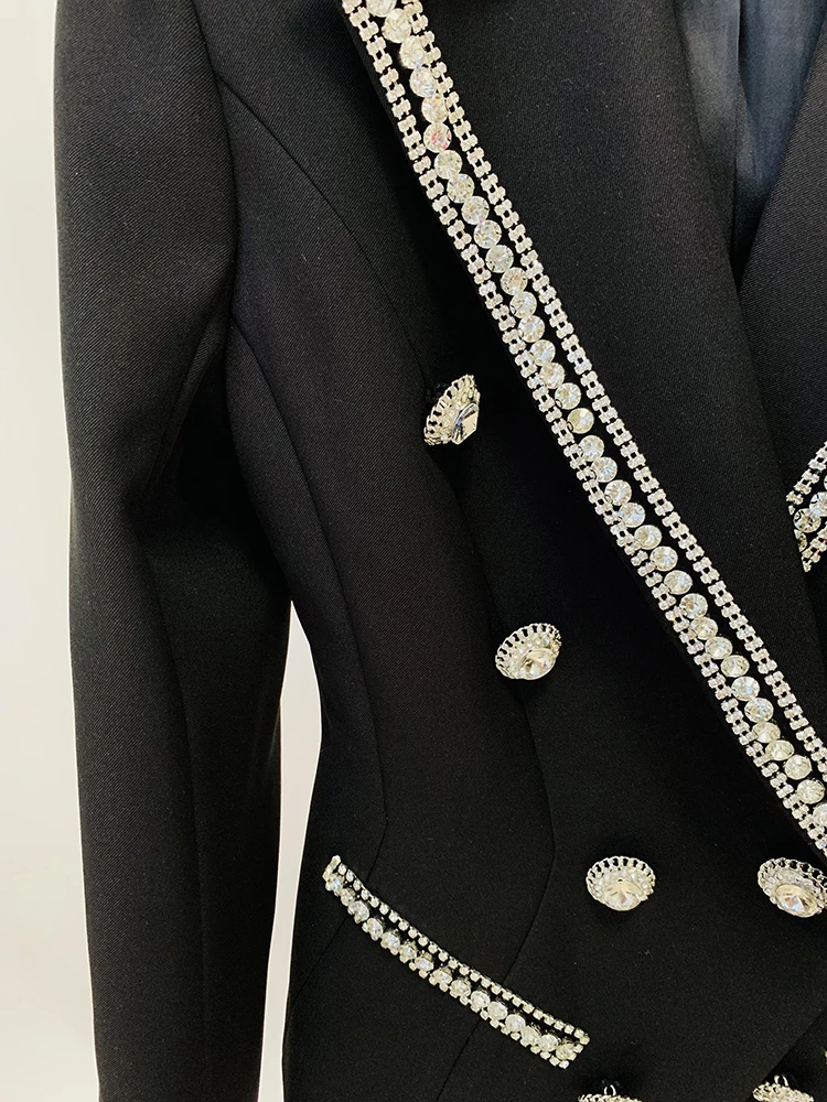 HIGH STREET Newest 2024 Designer Jacket Women\'s Diamonds Crystal Beaded Blazer Straight Pants