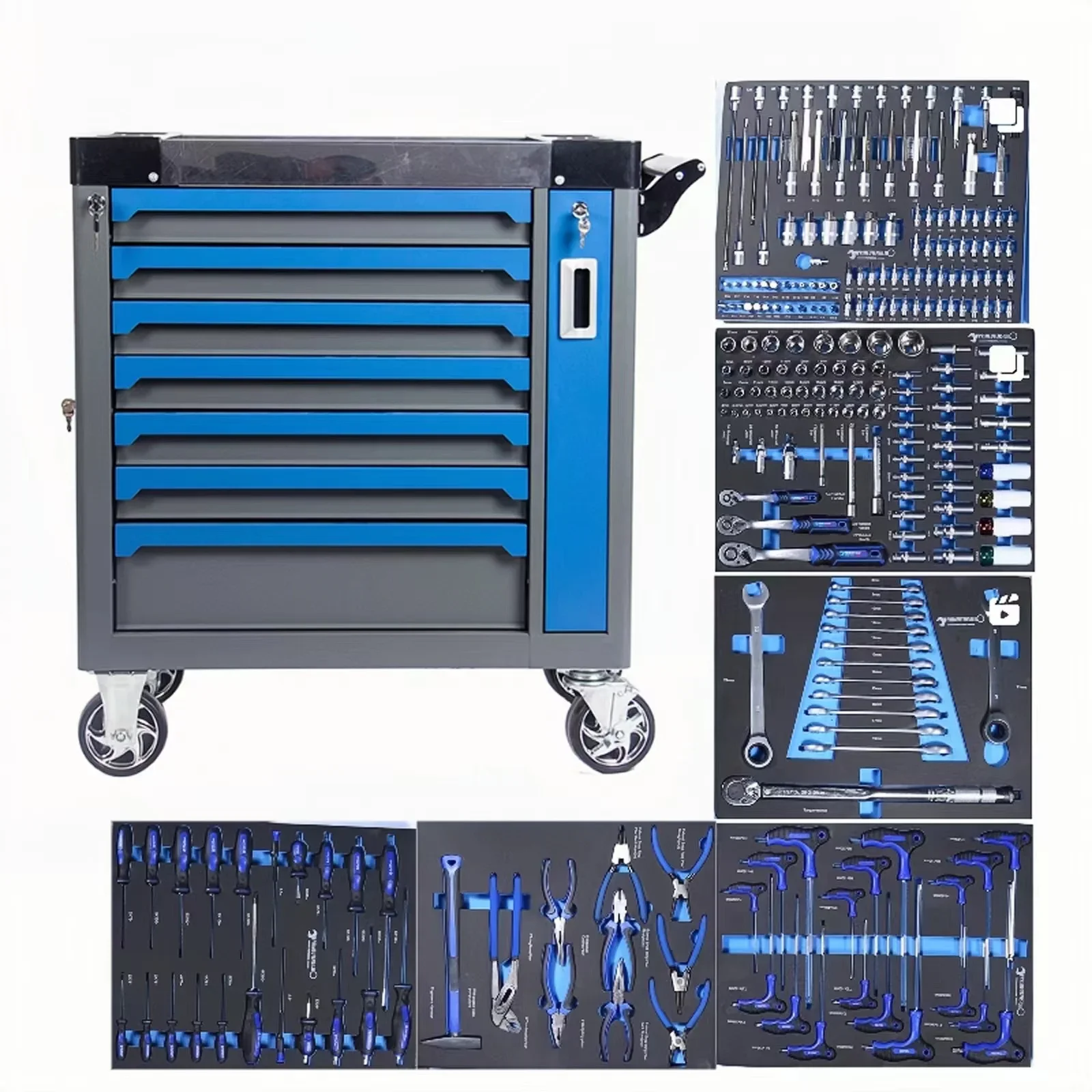 Neatly 245Pcs Tool Sets Rolling Box Heavy Duty Stainless Steel Tool Chest 7 Drawers Tool Cabinet Cart Trolley