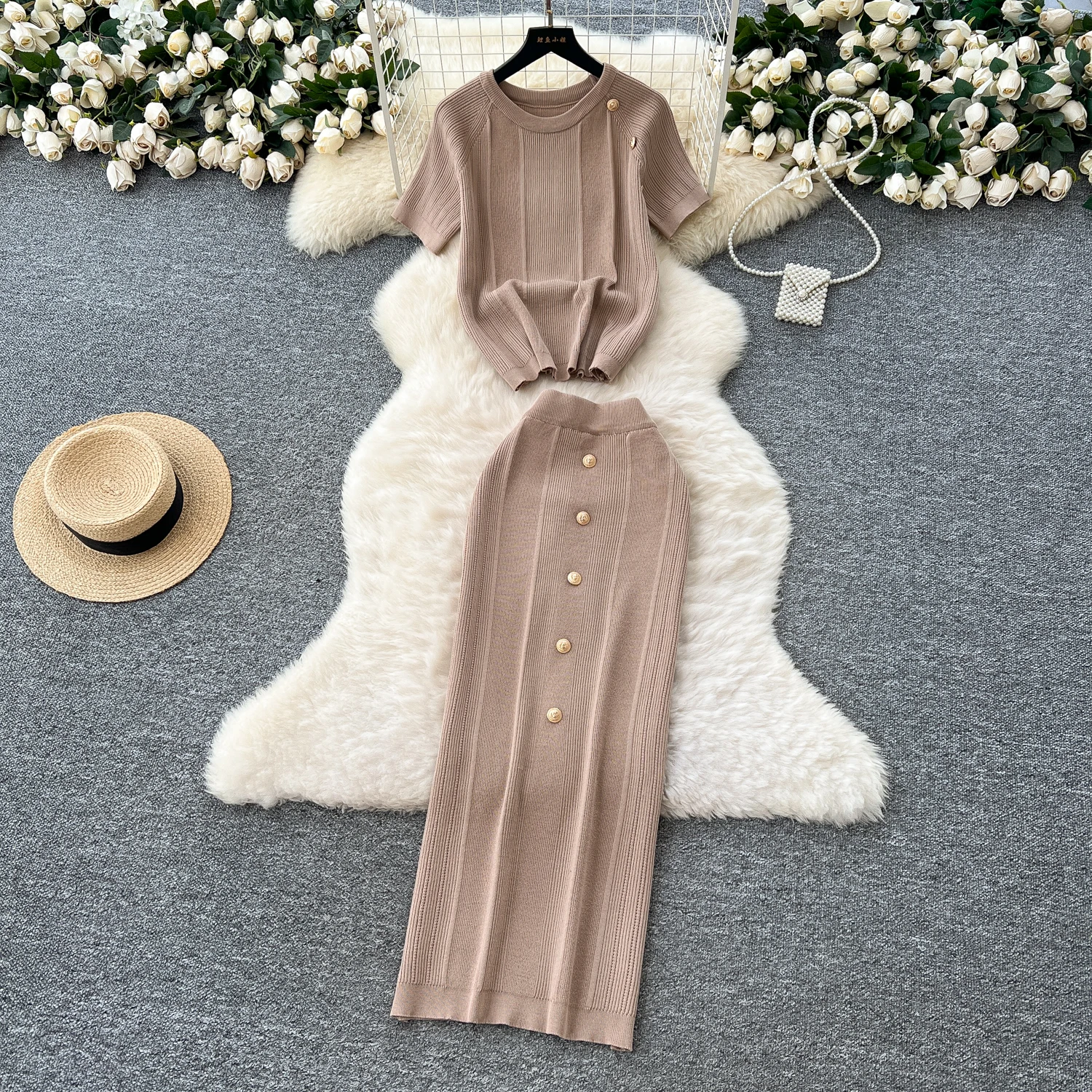 

Chic casual Elegant short sleeve Knit Spliced Ruched Vacation Party pencil dress Women Summer A-line Vestidos fairycore