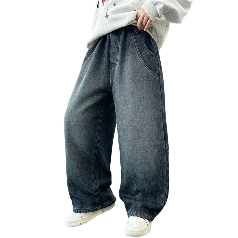 أطفال شتاء دافئ معزول الجينز المتعثرة مع رسالة لصبي سميكة الحرارية الدنيم السراويل الأطفال سروال قصير اصطف السراويل الفضفاضة