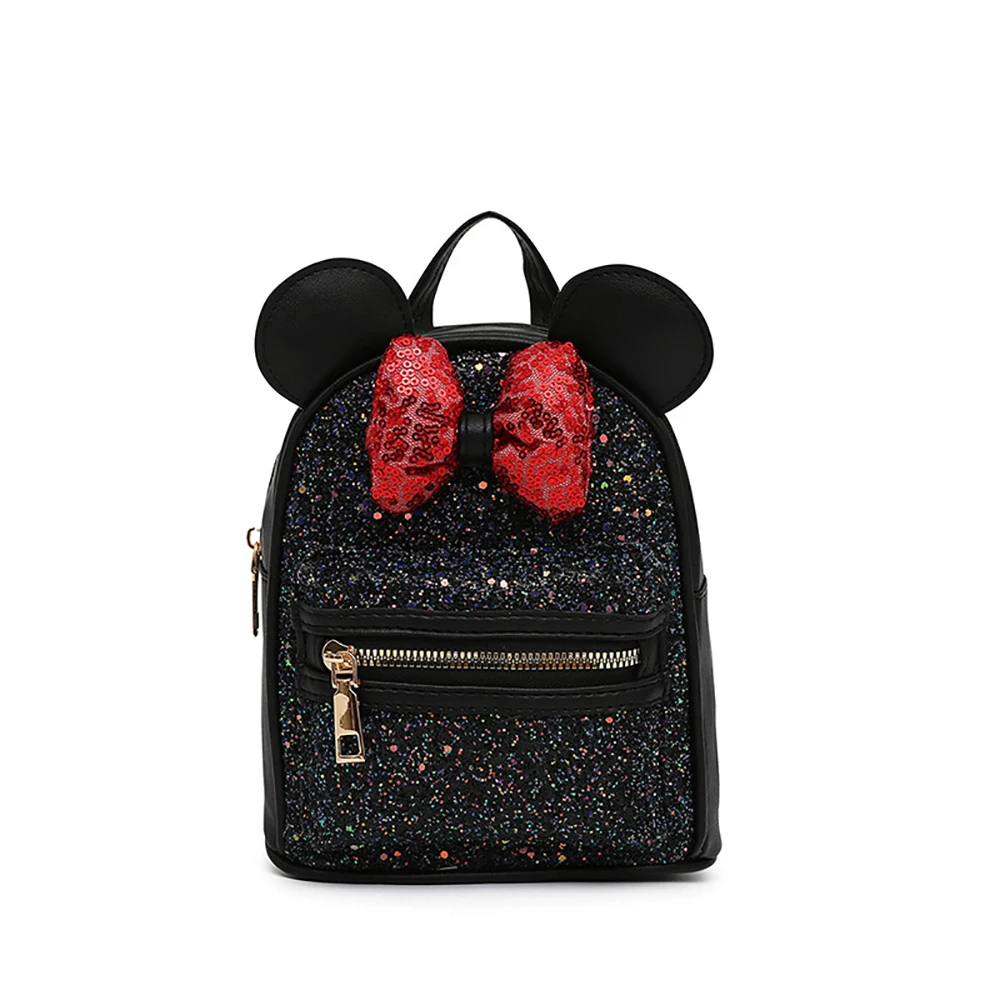 Disney Girls Backpack Kids Fashion Minnie Schoolbags Cute Sequin Bowtie Ears Backpack Children Double Shoulder Schoolbags Gifts