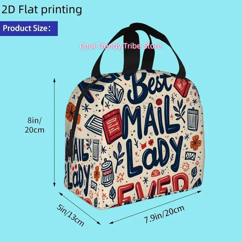 1pc Best Mail Lady Ever | Printed Insulated Cooler Bag with Flowers and Mail Icons, Reusable Portable Hot Cold Bag for Home Offi
