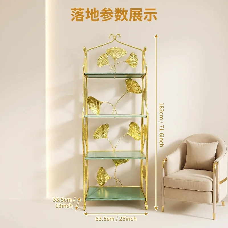 For light luxury floor-to-ceiling multi-layer living room wrought iron display dim sum flower stand balcony storage bookshelf