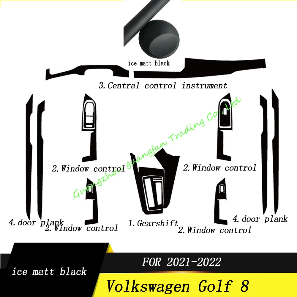 For Volkswagen Golf 8 2020 Interior, Central Control Panel, Door Handle 5D Carbon Fiber Sticker Decal, Auto Modeling Accessories