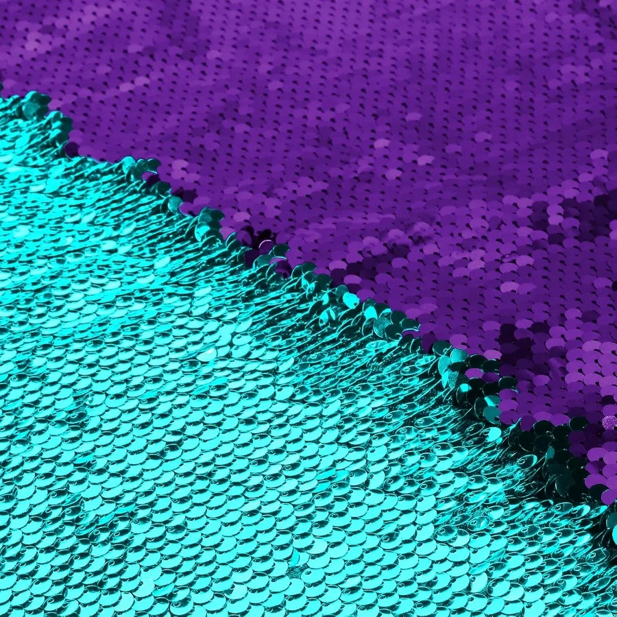 

Flip Sequin Fabric by The Yard Half Yard Reversible Sequin Fabric in Turquoise + Purple Glitter for Graffiti Art Bridal Dresses