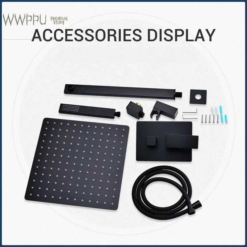 WWPPU Concealed Shower System 2/3 Way Water Outlet Hidden Bathroom Shower Faucet Set Embedded Brass Rainfall Bathroom Shower Set