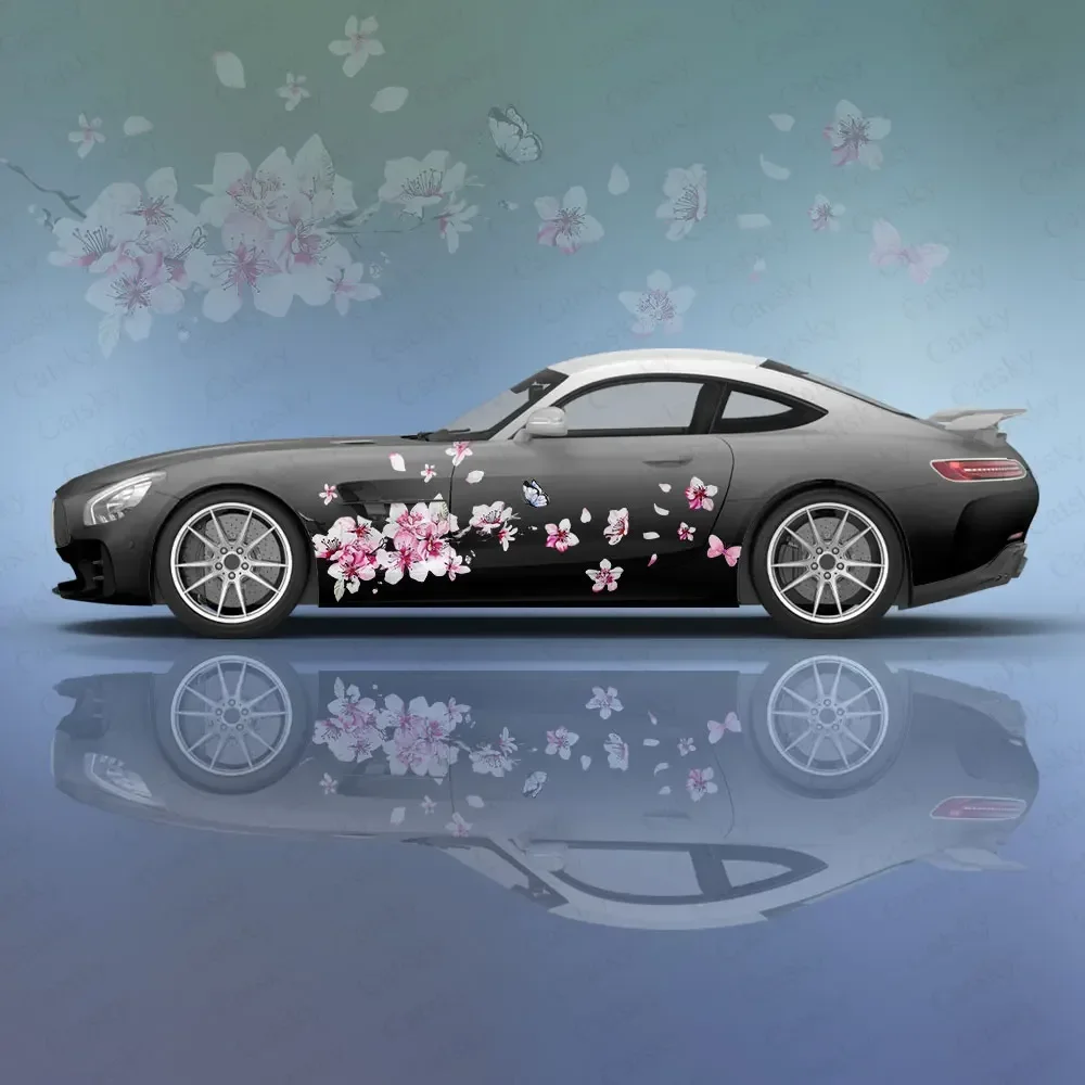 

Pink Cherry Blossom Car Body Stickers Itasha Vinyl Car Side Decal Automobile Body Sticker Auto Decoration Protective Film