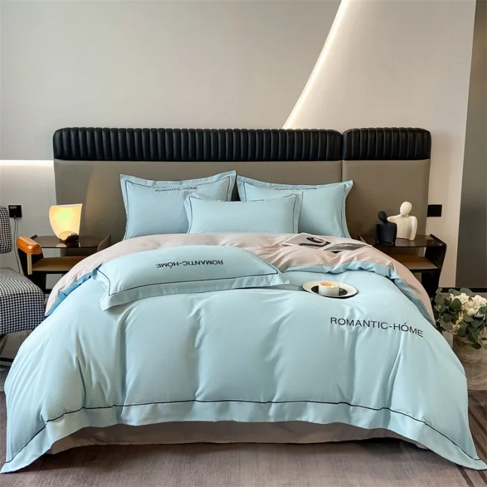 Herbst und Winter neue Wasser wäsche gebürstete Stickerei vierteiliges Set, einfacher und luxuriöser Stil, haut freundlicher Bett bezug