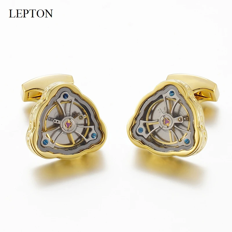 

2026 Lepton Tourbillon CuffLinks Watch Movement Cuff Links Steampunk Triangle Vintage Cufflink For Mens Jewelry