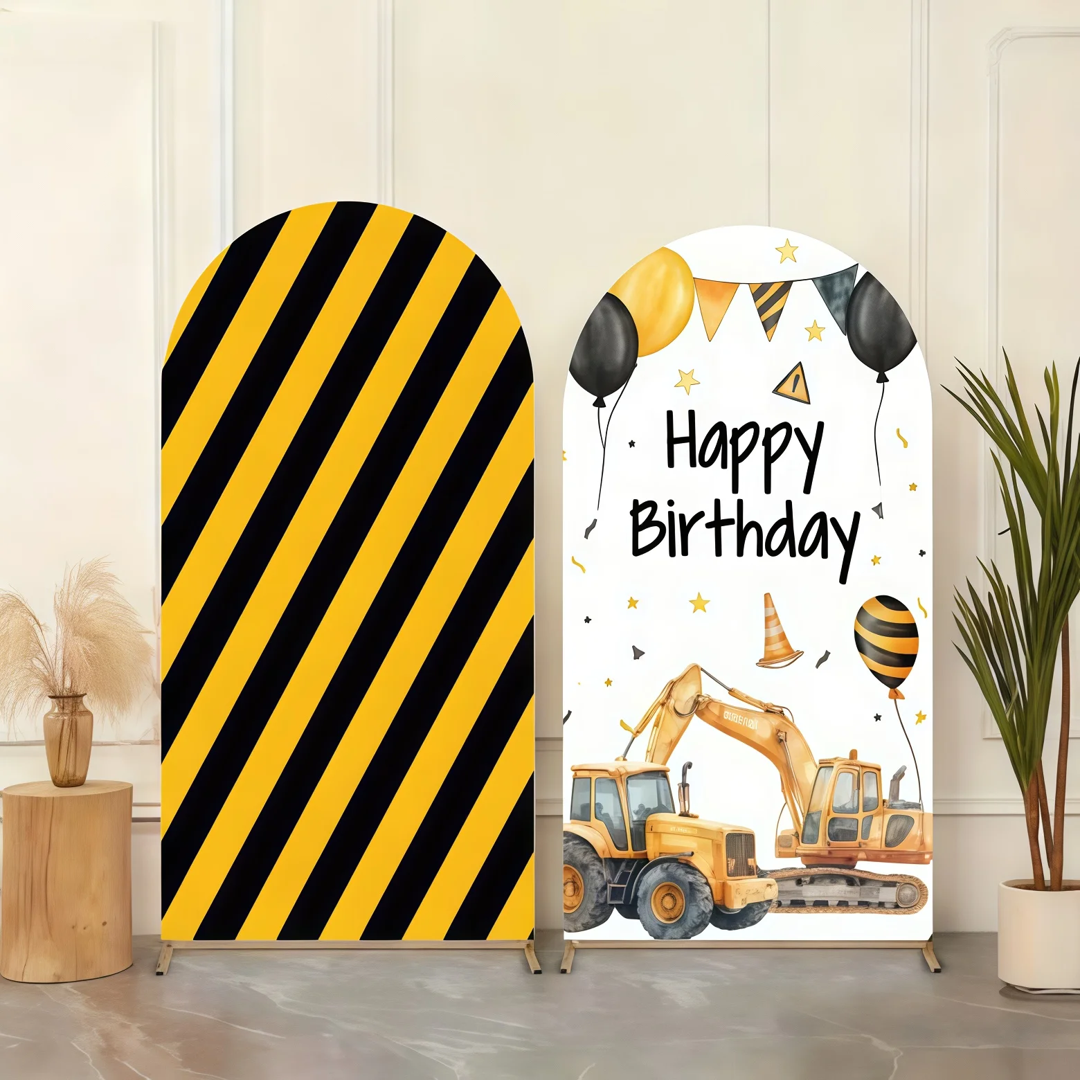 Construction Theme Birthday Arch Cover Backdrop Excavator Bl