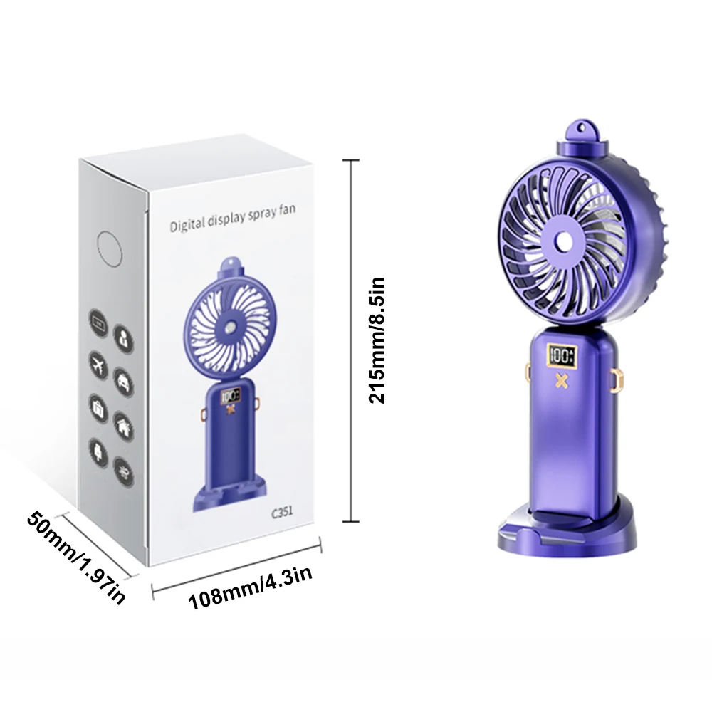 Handheld Fan 5000mAh USB Rechargeable Portable Misting Electric Fan Spray Fan 5-Speed Mini Fan with LED Digital Display