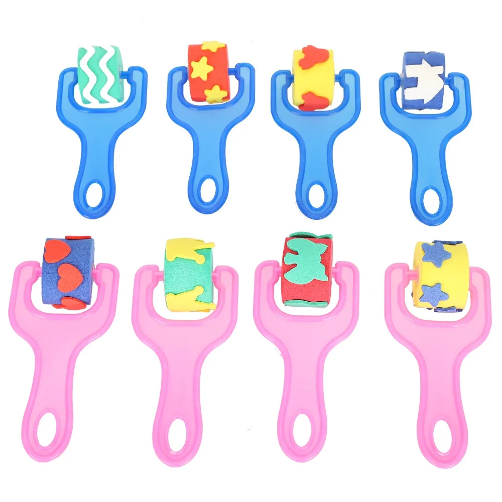 

8PCS soft sponge head Sponge Roller Brushes smooth rolling contact lightweight handheld pole DIY Painting Roller Tools