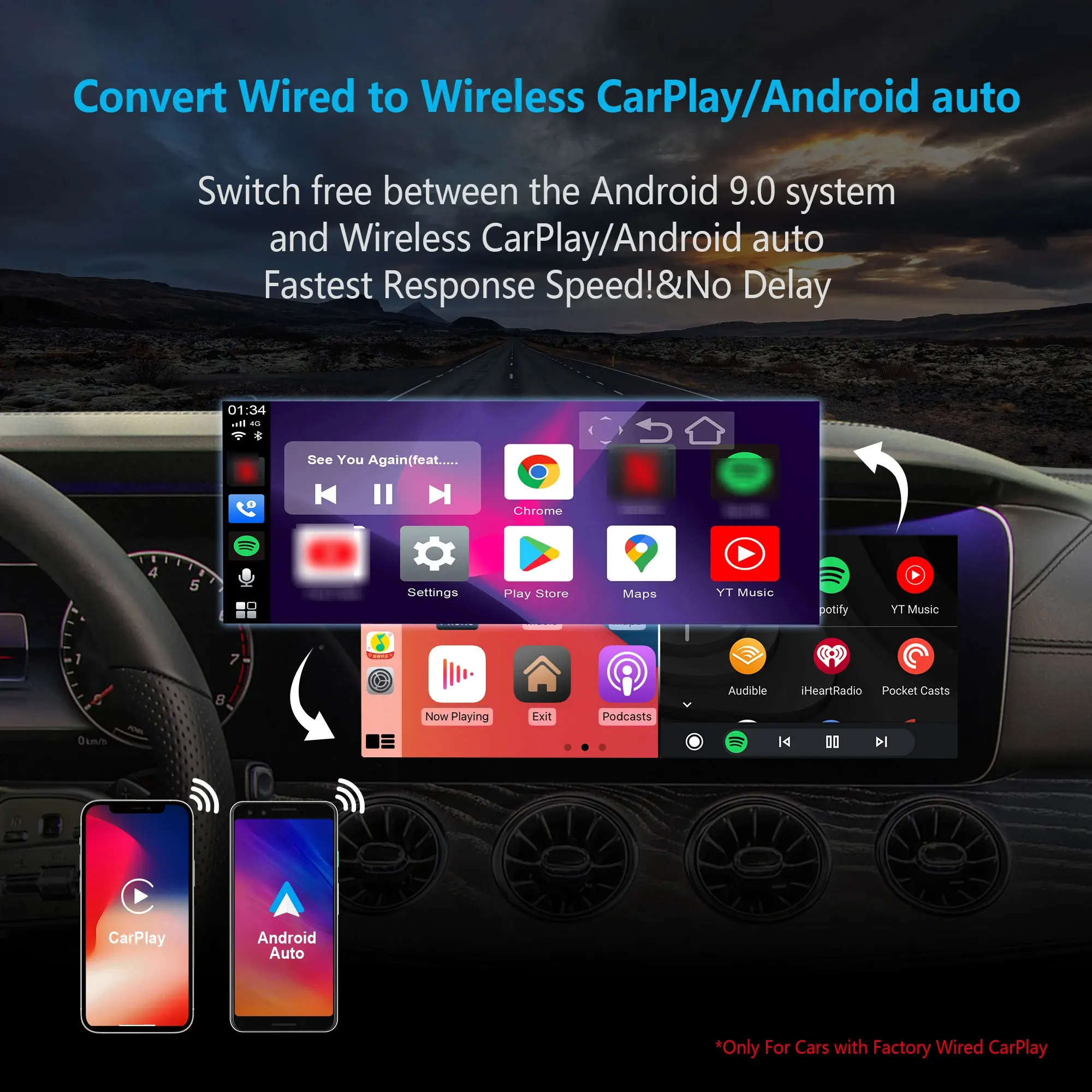 OTTOCAST U2 Plus CarPlay Ai Box 64G Android Wireless CarPlay Android Auto for Netflix TV Box for Toyota Volkswagen Hyundai Ford